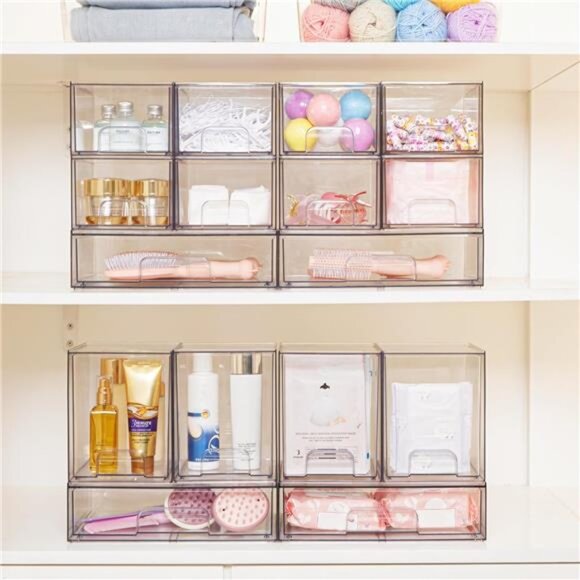 4 Pack Clear Stackable Storage Drawers, Tall Acrylic Bathroom Makeup Organizer - Picture 2 of 7